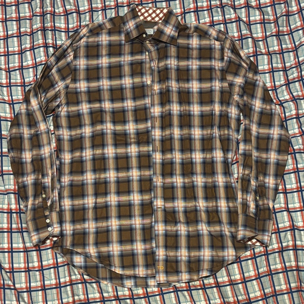 Men's Brown Plaid Button-Up Shirt